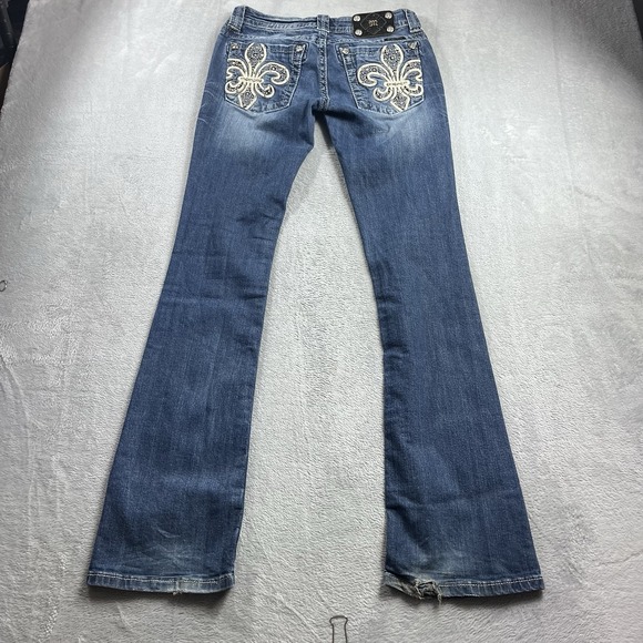 Miss Me Jeans Womens 28 Blue Bootcut Embellished Rhinestone Distressed JP6183B - Picture 11 of 13